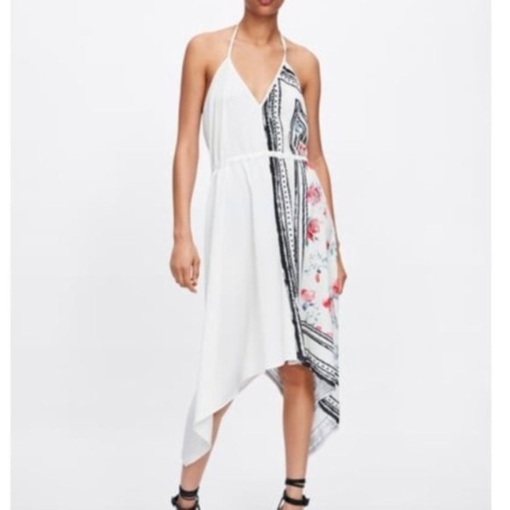 NWT ZARA Halter ivory Open bAck Midi Dress S